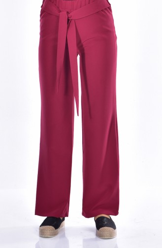 Wide Leg Trousers with Belt 0122-06 Dark Dry Rose 0122-06