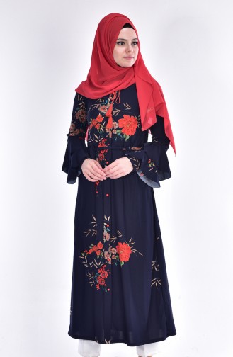 Long Tunic with Belt 1044-02 Navy Blue 1044-02