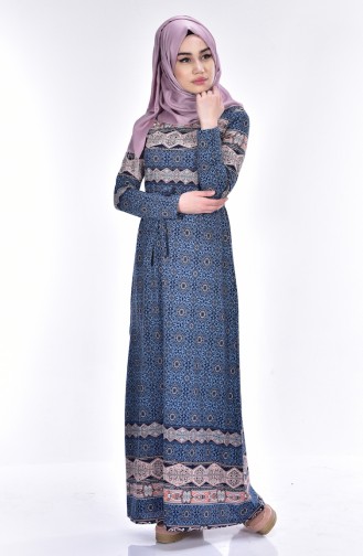 Çiçek Desenli Elbise 4574N-04 Mavi
