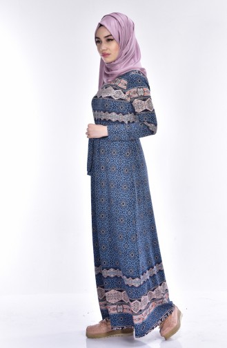 Çiçek Desenli Elbise 4574N-04 Mavi