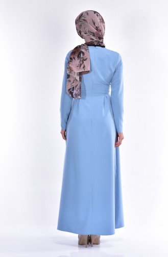 Pile Detaylı Elbise 2835-04 Mavi