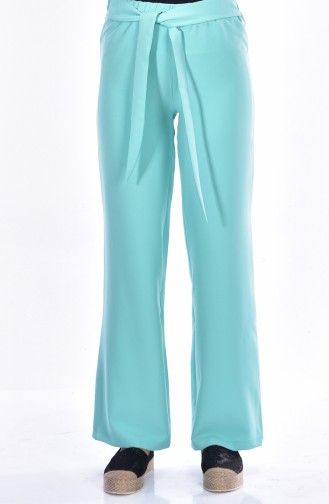 Wide Leg Trousers with Belt 0122-02 Aqua Green 0122-02