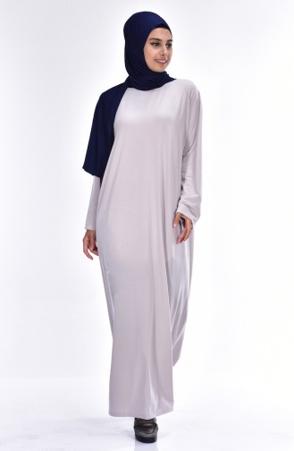 Hand Knitted Crepe Shawl and Islamic Prayer Dress 7593-04 Grey Navy Blue 7593-04