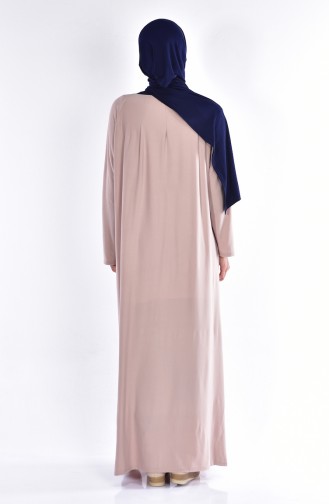 Hand Knitted Crepe Shawl and Islamic Prayer Dress 7593-08 Beige Navy Blue 7593-08