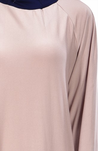 Dokuma Krep Şallı Namaz Elbisesi 7593-08 Bej Lacivert