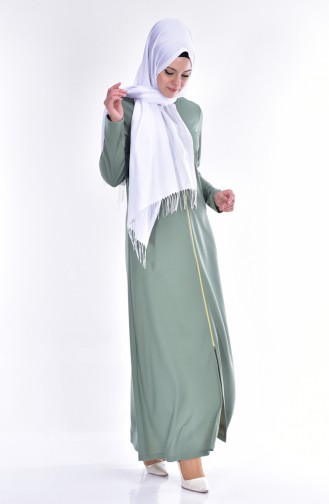 Abaya with Zipper 3035-11 Green 3035-11