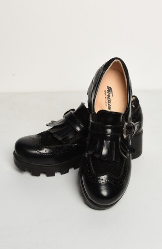 Frilled Child`s School Shoes 50066-01 Black 50066-01