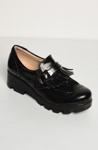 Frilled Child`s School Shoes 50066-01 Black 50066-01