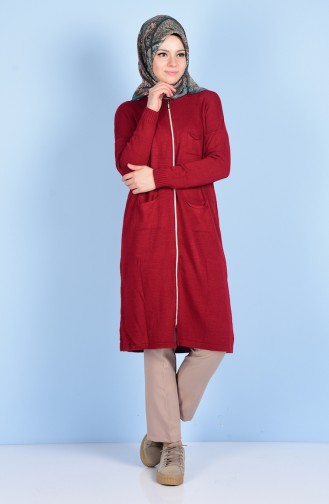 Fermuarlı Cepli Hırka 1513-06 Bordo