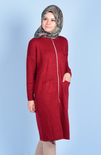 Fermuarlı Cepli Hırka 1513-06 Bordo