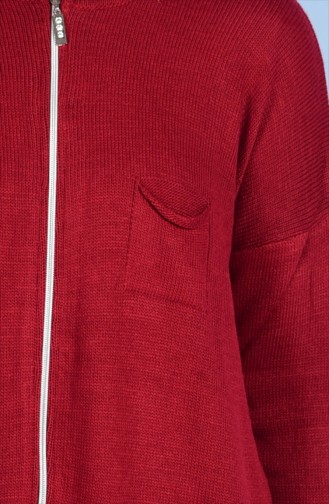 Fermuarlı Cepli Hırka 1513-06 Bordo