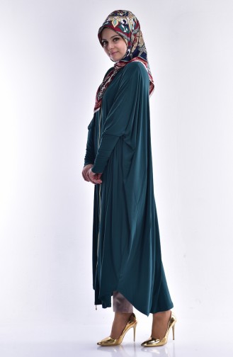 Zippered Bat Sleeve Abaya 17471-07 Emerald Green 17471-07