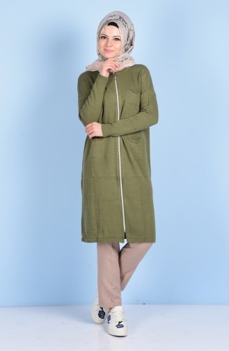 Sweater with Zipper and Pockets 1513-02 Khaki 1513-02