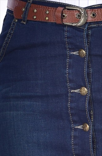 Buttoned Denim Skirt 3546-02 Dark Navy Blue 3546-02