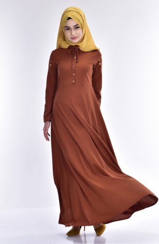 Dunkel-Tabak Hijab Kleider 8082-12