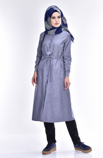 Long Tunic with Belt 2113-18 Grey Navy Blue 2113-18