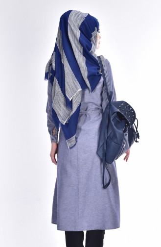 Long Tunic with Belt 2113-18 Grey Navy Blue 2113-18
