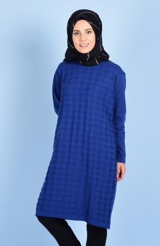 Desenli Triko Tunik 1506-10 Saks