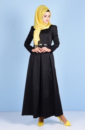 Pileli Elbise 2834-01 Siyah