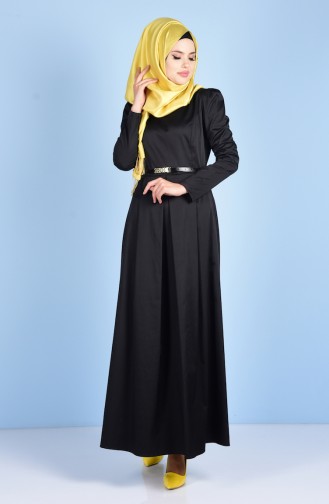 Pileli Elbise 2834-01 Siyah