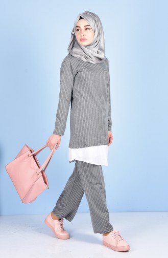 Striped Tunic Trousers Double Suit 7013-01 Grey 7013-01
