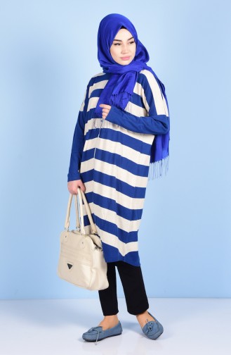 Striped Sweater with Zipper 1509-01 Saxon Blue 1509-01