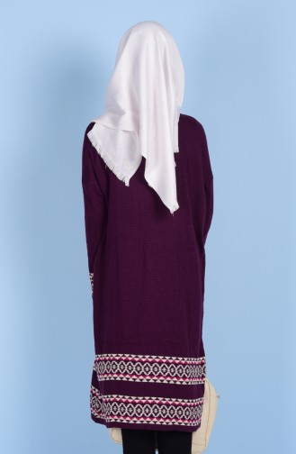 Decorated Knitwear Tunic 1505-04 Purple 1505-04