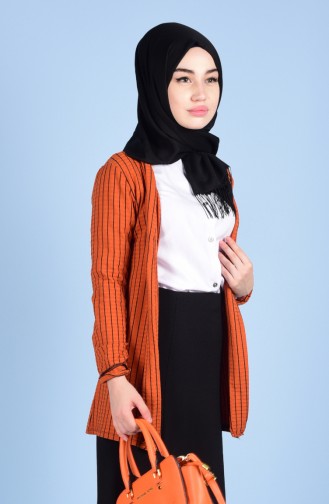 Veste a Motif et Rayure 6011-03 Orange 6011-03