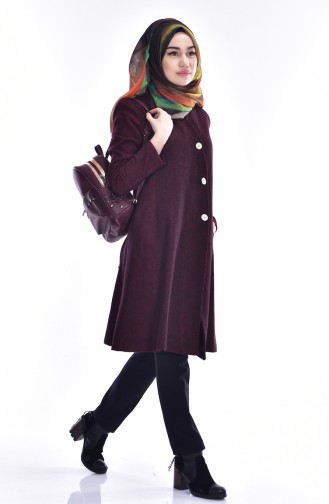 Buttoned Coat with Belt 7001-03 Claret Red 7001-03