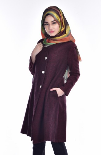 Buttoned Coat with Belt 7001-03 Claret Red 7001-03