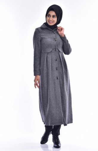 Düğmeli Kaşe Kaban 7002-02 Gri