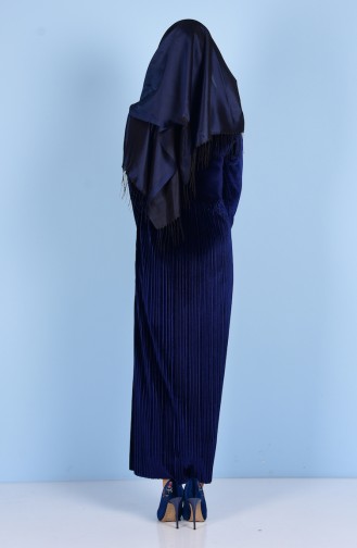 Velvet Detailed Dress 0171-05 Navy Blue 0171-05