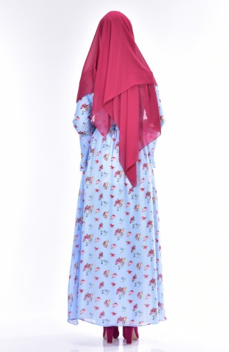 Flower Decorated Dress 10064-02 Blue 10064-02