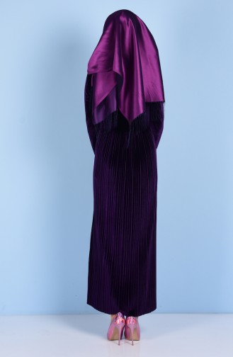 Velvet Detailed Dress 0171-03 Purple 0171-03