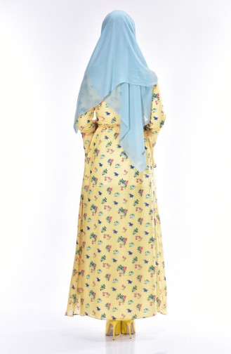 Flower Decorated Dress 10064-03 Yellow 10064-03