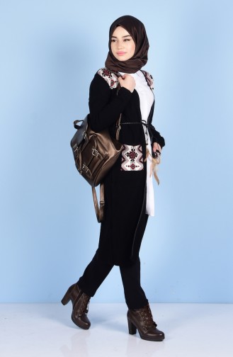 Gilet Tricot avec Poches 12020-05 Noir 12020-05