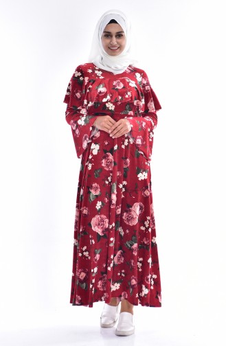 Velvet Flower Decorated Dress 1270-01 Claret Red 1270-01