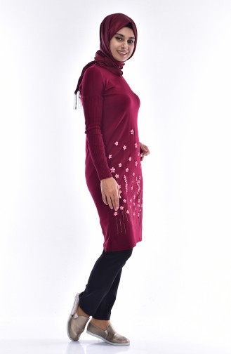 Decorated Knitwear Tunic 1139-02 Claret Red 1139-02