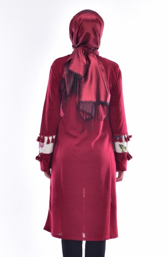 Tasseled Knitwear Tunic 7318-03 Claret Red 7318-03