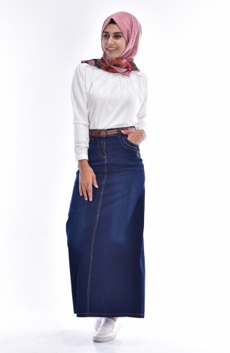 Denim Skirt with Belt 3565-01 Dark Navy Blue 3565-01