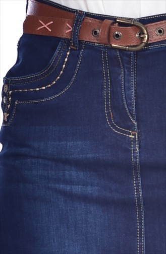 Denim Skirt with Belt 3565-01 Dark Navy Blue 3565-01