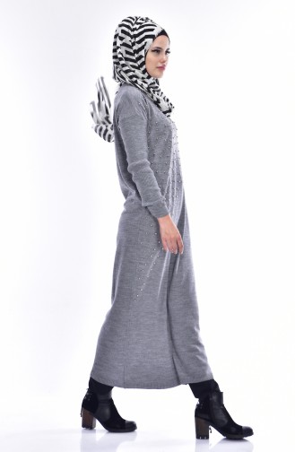 Knitwear Long Tunic with Pearls 7317-02 Grey 7317-02