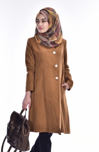 Buttoned Coat with Belt 7001-04 Mustard 7001-04