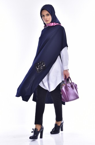 Sequin Detail Poncho 0093A-01 Navy Blue 0093A-01