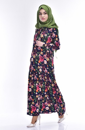 Navy Blue Hijab Dress 0094-03