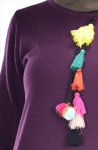 Tassel Detailed Knitwear Tunic 7316-04 Purple 7316-04