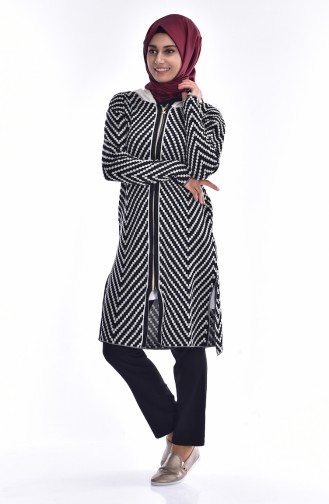 Gilet Tricot a Motifs et Fermeture 1338-02 Noir 1338-02