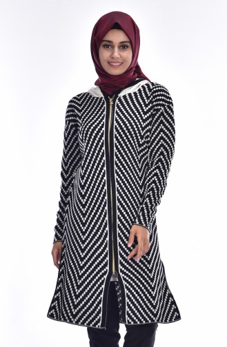 Gilet Tricot a Motifs et Fermeture 1338-02 Noir 1338-02