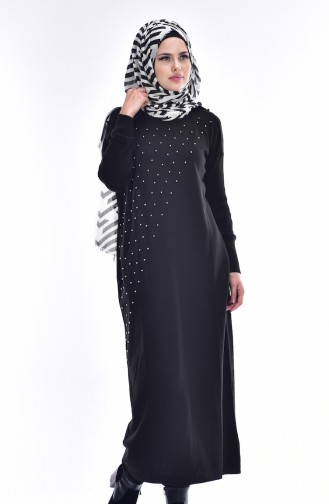 Knitwear Long Tunic with Pearls 7317-03 Black 7317-03
