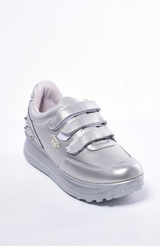 Women`s Stapled Sports Shoes 50093-04 Silver Grey 50093-04